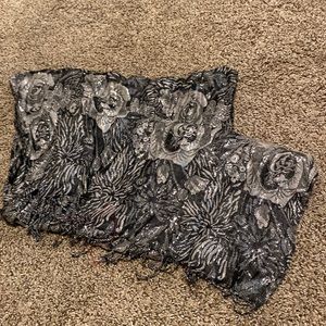 Black/silver floral scarf